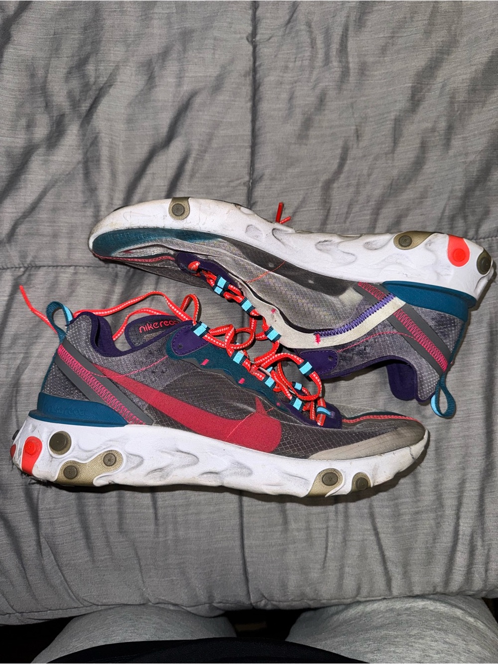 Nike Men's Multicolor React Element 55 Sneakers — Pink & Teal Accents